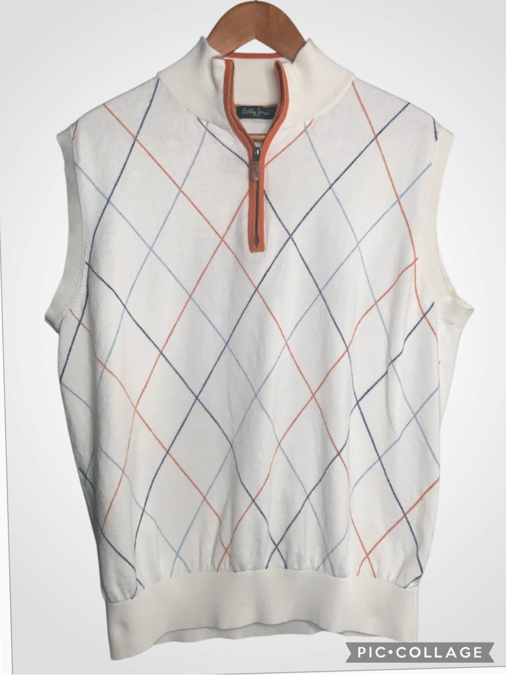 Bobby Jones Men's White Argyle 1/4 Zip Cotton-Cashmere Sweater Vest Large